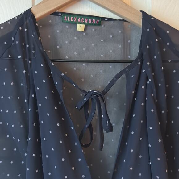 Alexa Chung Navy Polka Dot Chiffon Midi Dress size US 0 - Picture 8 of 15